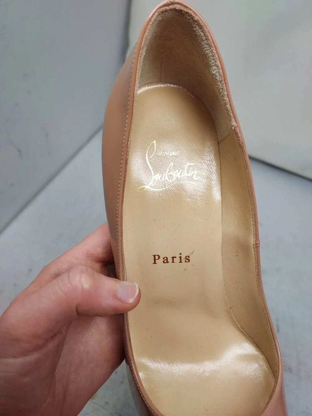 Christian Louboutin Very Prive Patent Nude Peep Toe Pump